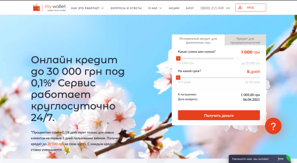 MyWallet – Кредит до 30 000 грн