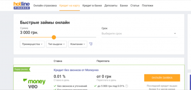 Hotline.finance – Кредит до 15 000 грн